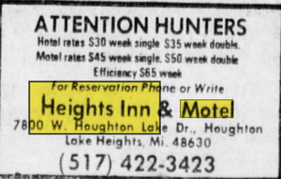 Heights Inn Dining Rooms (Heights Inn and Motel) - Sept 1973 Ad (newer photo)